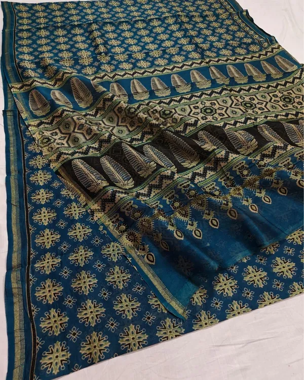 Lehrayein_Chanderi_Silk_Fresh_Blue_Ajrakh_Printed_Saree