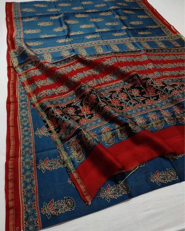 Lehrayein_Chanderi_Silk_Pure_Blue_Ajrakh_Printed_Saree