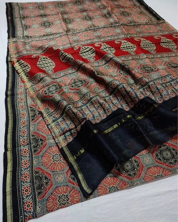 Lehrayein_Chanderi_Silk_Rosy_Red_Ajrakh_Printed_Saree