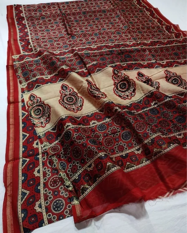 Lehrayein_Chanderi_Silk_Toned_Maroon_Ajrakh_Printed_Saree