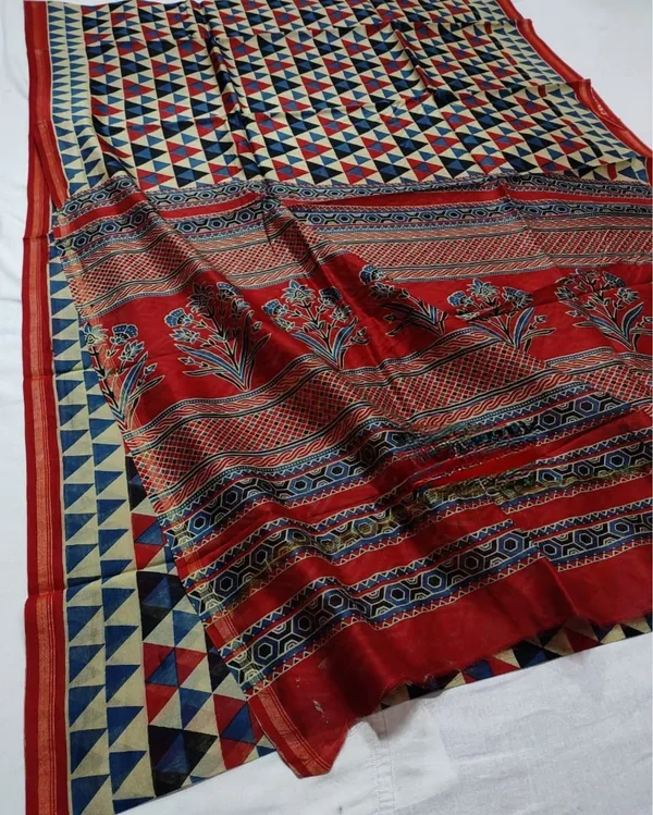 Lehrayein_Chanderi_Silk_Soft_Beige_Ajrakh_Printed_Saree