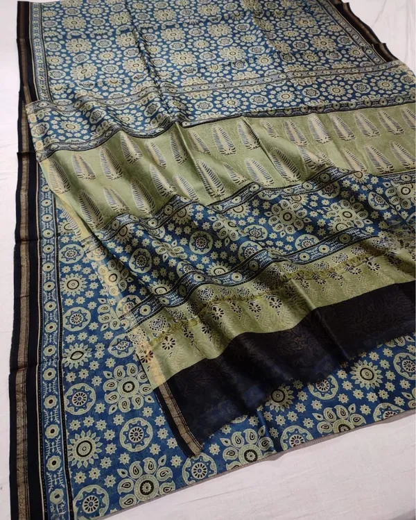 Lehrayein_Chanderi_Silk_Chill_Blue_Ajrakh_Printed_Saree