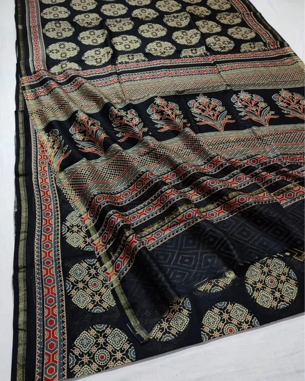 Lehrayein_Chanderi_Silk_Noir_Black_Ajrakh_Printed_Saree