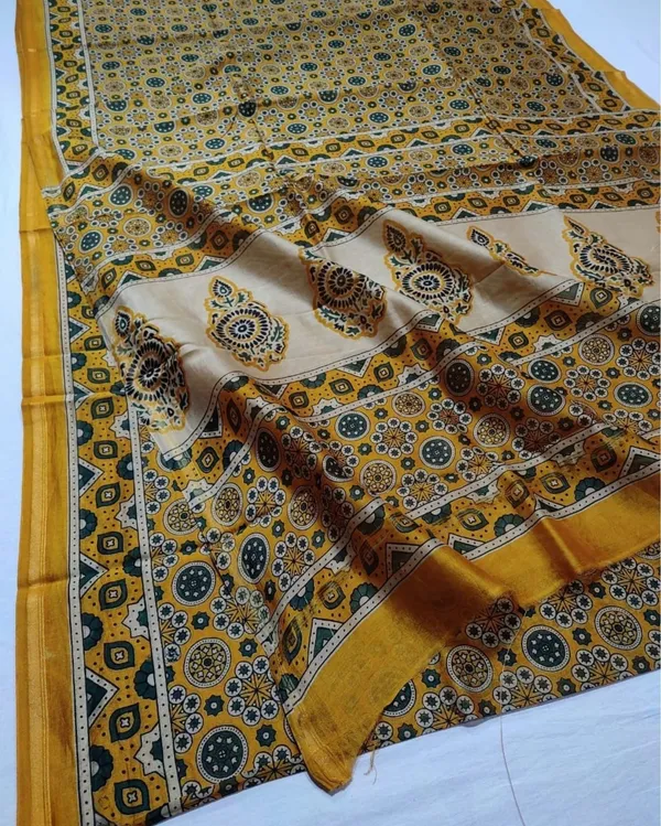 Lehrayein_Chanderi_Silk_Glow_Yellow_Ajrakh_Printed_Saree
