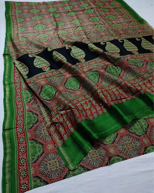Lehrayein_Chanderi_Silk_Lively_Green_Ajrakh_Printed_Saree