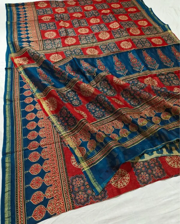 Lehrayein_Chanderi_Silk_Burnt_Red_Ajrakh_Printed_Saree