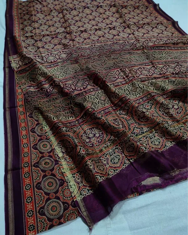 Lehrayein_Chanderi_Silk_Velvet_Wine_Ajrakh_Printed_Saree