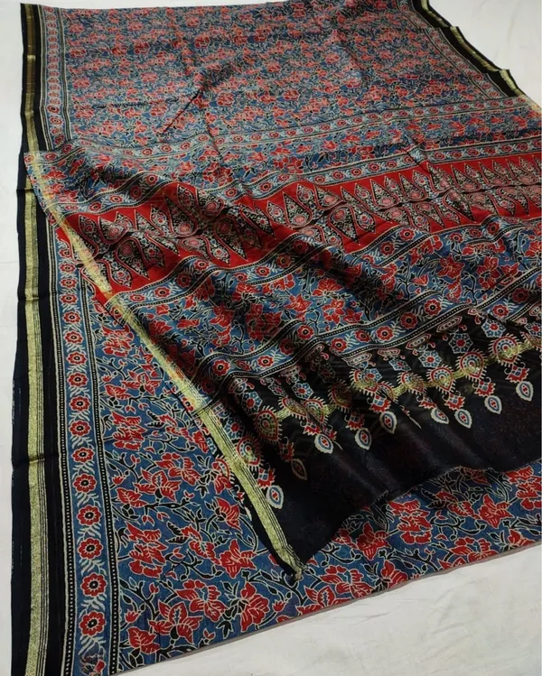 Lehrayein_Chanderi_Silk_Soft_Multicolor_Ajrakh_Printed_Saree