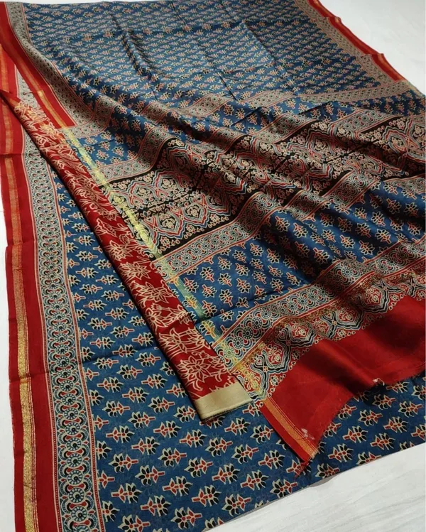 Lehrayein_Chanderi_Silk_Steely_Blue_Ajrakh_Printed_Saree