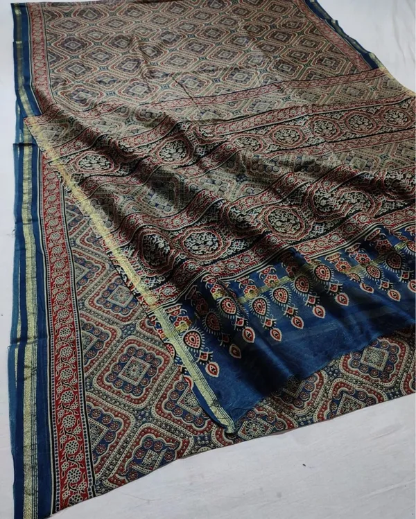 Lehrayein_Multicolor_Chanderi_Silk__Ajrakh_Printed_Saree