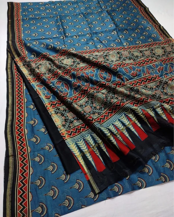 Lehrayein_Chanderi_Silk_Still_Blue_Ajrakh_Printed_Saree