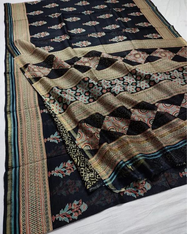 Lehrayein_Chanderi_Silk_Slate_Black_Ajrakh_Printed_Saree