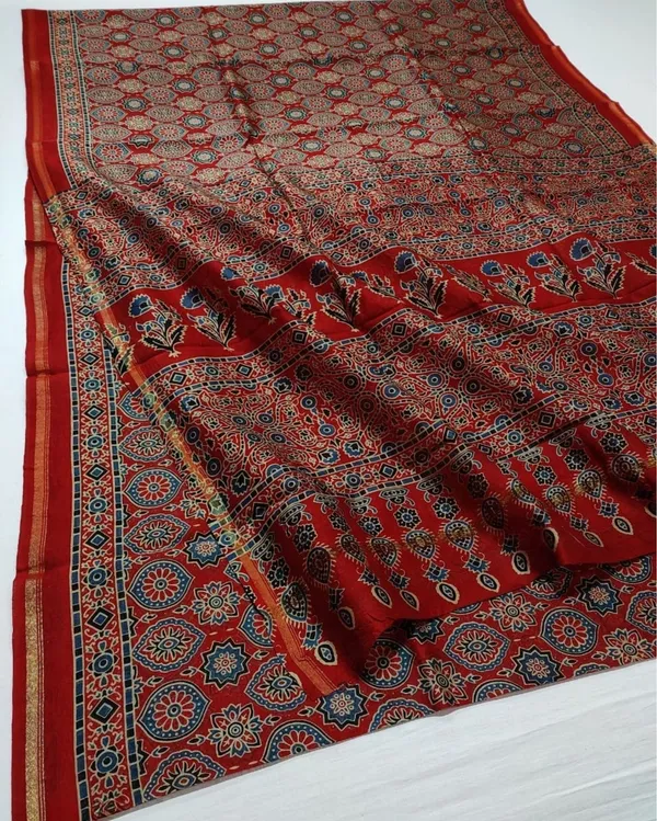 Lehrayein_Chanderi_Silk_Spicy_Red_Ajrakh_Printed_Saree