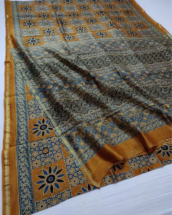 Lehrayein_Chanderi_Silk_Happy_Yellow_Ajrakh_Printed_Saree