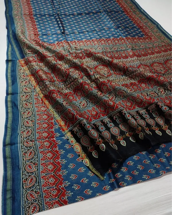 Lehrayein_Chanderi_Silk_Thin_Blue_Ajrakh_Printed_Saree