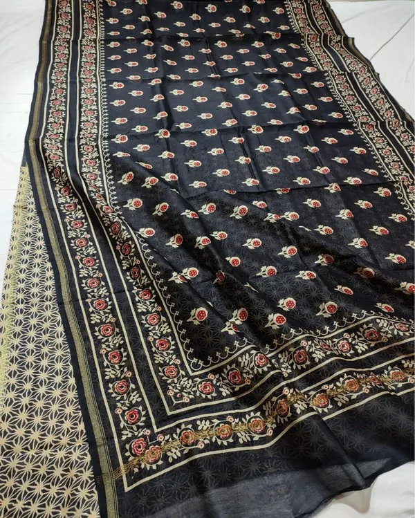 Lehrayein_Chanderi_Silk_Slick_Black_Ajrakh_Printed_Saree