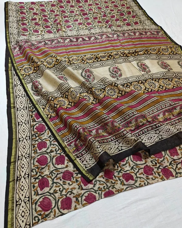 Whispering_Petals_Kalamkari_Chanderi_Silk_Nude_Beige_Saree