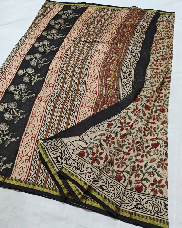 Whispering_Petals_Kalamkari_Chanderi_Silk_Subtle_Beige_Saree