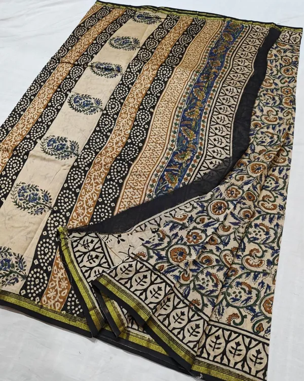 Whispering_Petals_Kalamkari_Chanderi_Silk_Sandy_Beige_Saree