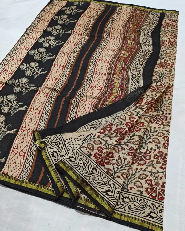 Whispering_Petals_Kalamkari_Chanderi_Silk_Earthy_Beige_Saree
