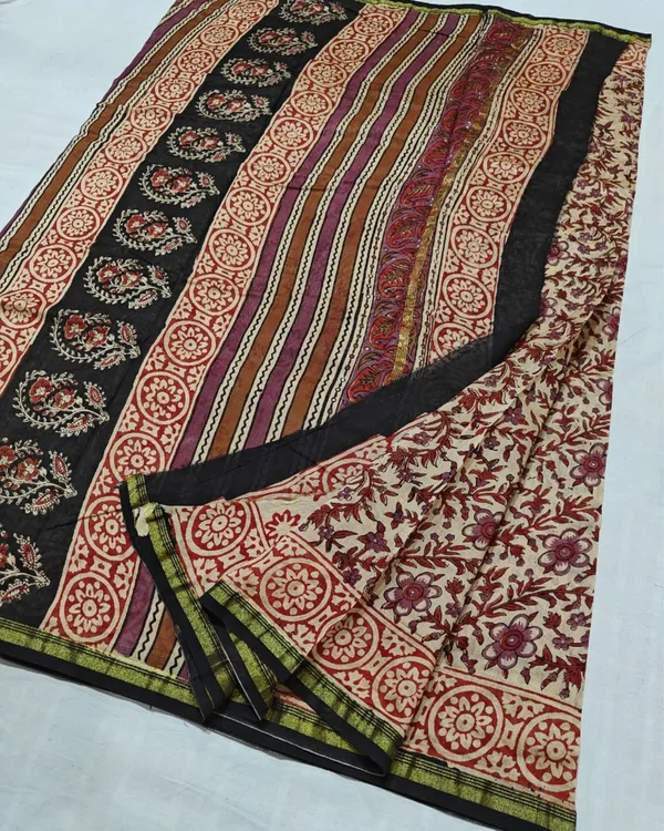 Whispering_Petals_Kalamkari_Chanderi_Silk_Mild_Beige_Saree