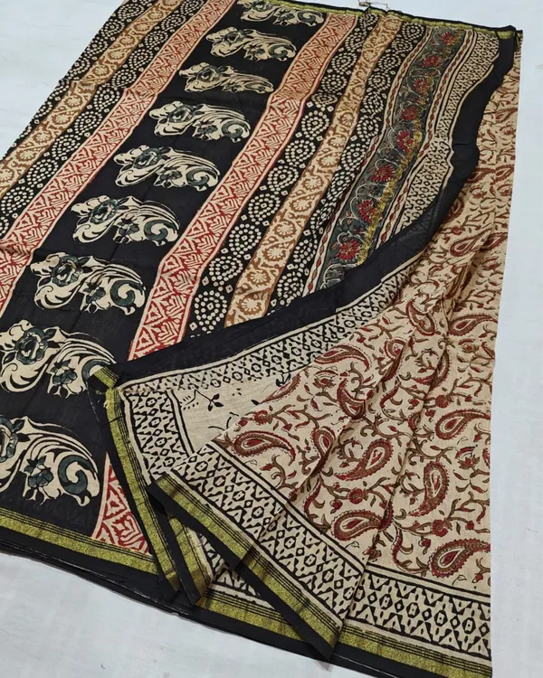 Whispering_Petals_Kalamkari_Chanderi_Silk_Quiet_Beige_Saree