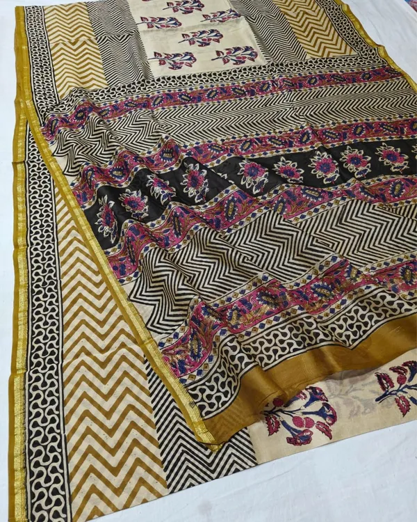 Whispering_Petals_Kalamkari_Chanderi_Silk_Muted_Beige_Saree