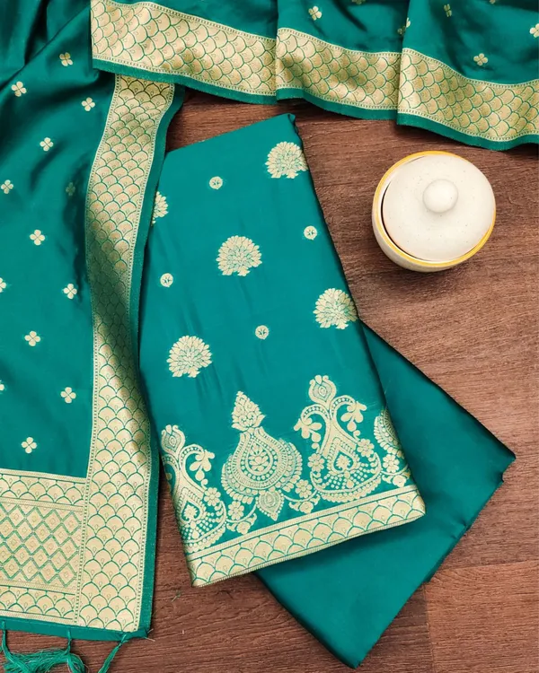 Noor-e-Banaras_Brocade_Lichi_Silk_Teal_Blue_Suit