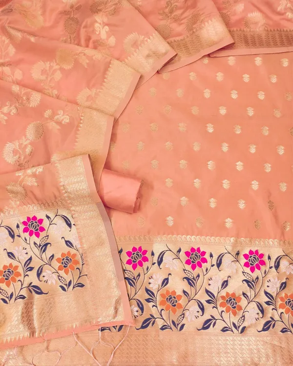Noor-e-Banaras_Brocade_Weaving_Lichi_Silk_Peach_Suit