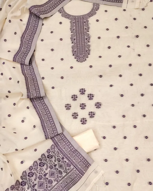 Noor-e-Banaras_Cream_&_Dark_Purple_Thread_Work_Cotton_Suit
