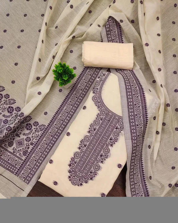 Noor-e-Banaras_Cream_&_Dark_Purple_Thread_Work_Cotton_Suit