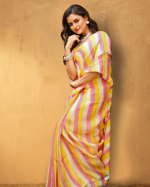 Noor-e-Linen_Hand_Dyed_Warm_Striped_Saree