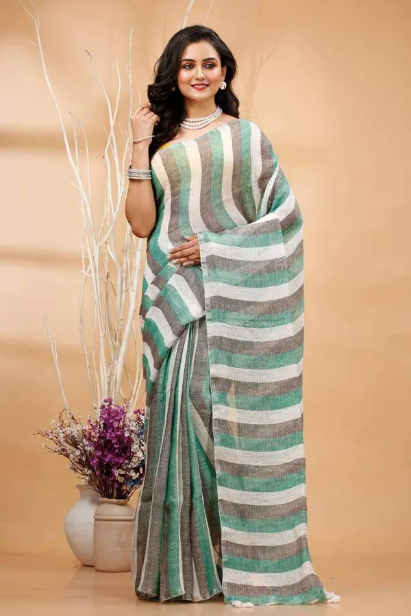 Noor-e-Linen_Hand_Dyed_Bold_Striped_Saree