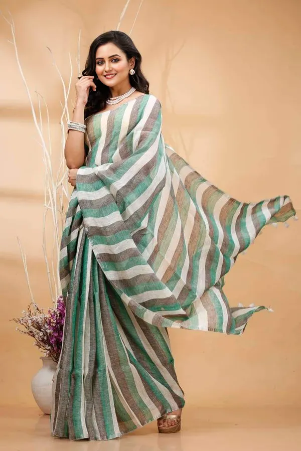 Noor-e-Linen_Hand_Dyed_Bold_Striped_Saree