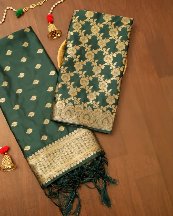 Noor-e-Banaras_Lichi_Silk_Dark_Green_Brocade_Weaving_Suit