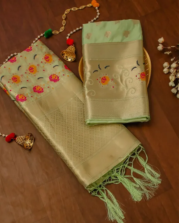 Noor-e-Banaras_Brocade_Weaving_Lichi_Silk_Suit_Mint_Green