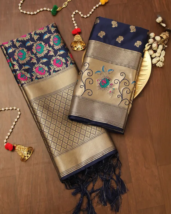 Noor-e-Banaras_Brocade_Weaving_Lichi_Silk_Suit_Navy_Blue