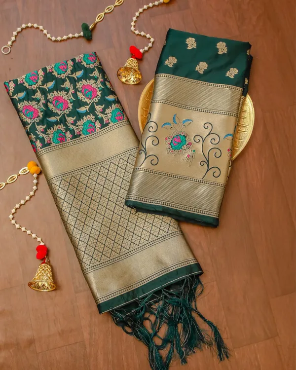 Noor-e-Banaras_Brocade_Weaving_Lichi_Silk_Suit_Dark_Green