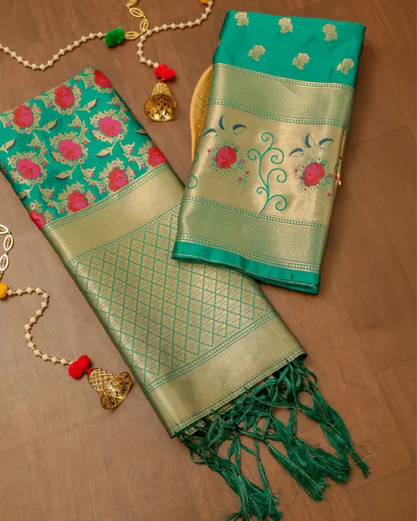 Noor-e-Banaras_Brocade_Weaving_Lichi_Silk_Suit_Teal_Green
