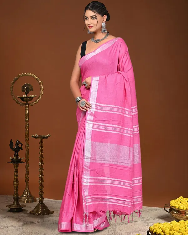 Noor-e-Linen_Hand_Dyed_Candy_Pink_Saree