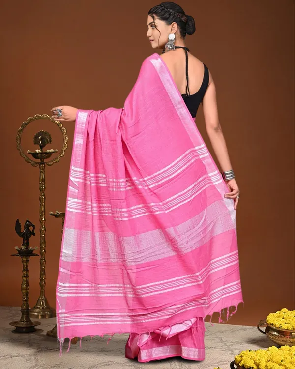 Noor-e-Linen_Hand_Dyed_Candy_Pink_Saree