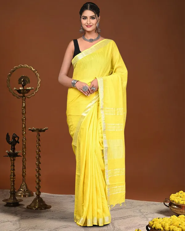 Noor-e-Linen_Hand_Dyed_Sunshine_Yellow_Saree