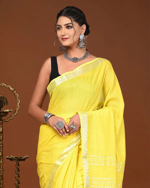 Noor-e-Linen_Hand_Dyed_Sunshine_Yellow_Saree