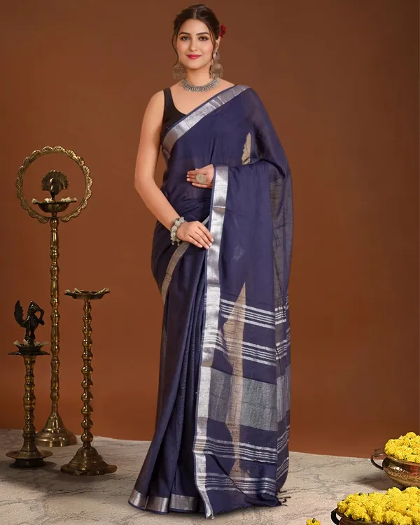 Noor-e-Linen_Hand_Dyed_Deep_Navy_Blue_Saree
