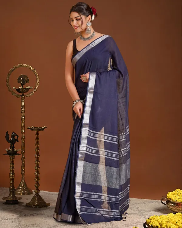 Noor-e-Linen_Hand_Dyed_Deep_Navy_Blue_Saree