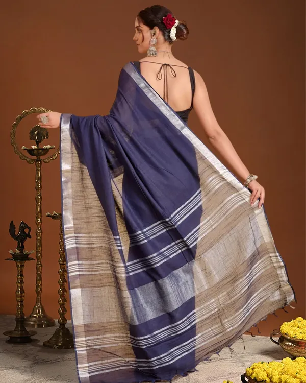 Noor-e-Linen_Hand_Dyed_Deep_Navy_Blue_Saree