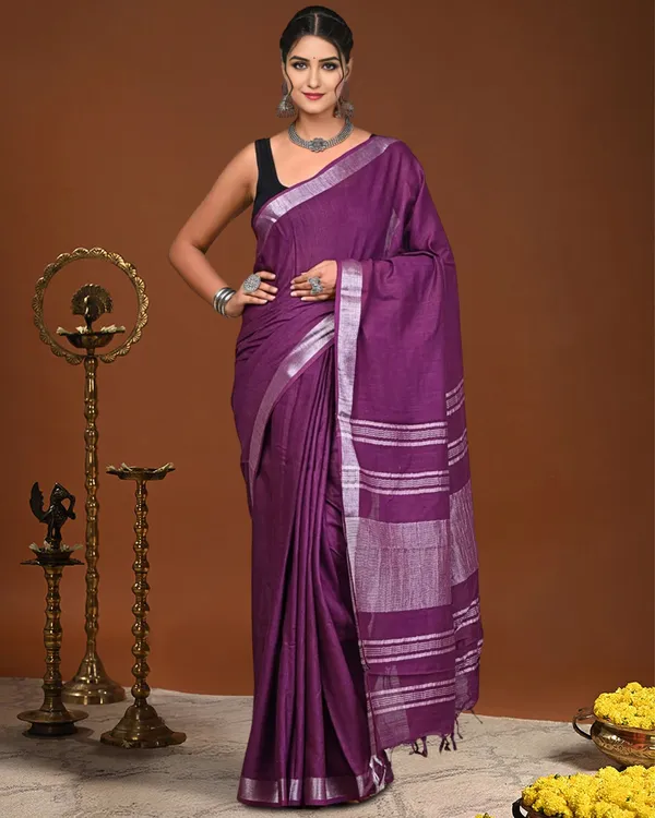 Noor-e-Linen_Hand_Dyed_Plum_Purple_Saree