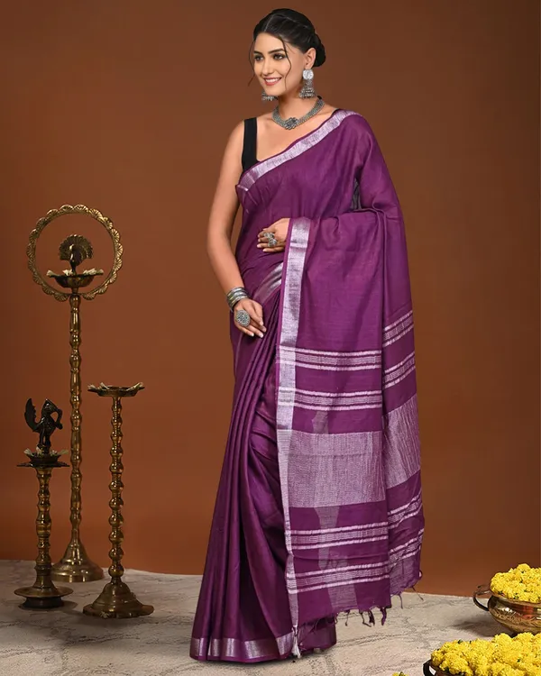 Noor-e-Linen_Hand_Dyed_Plum_Purple_Saree