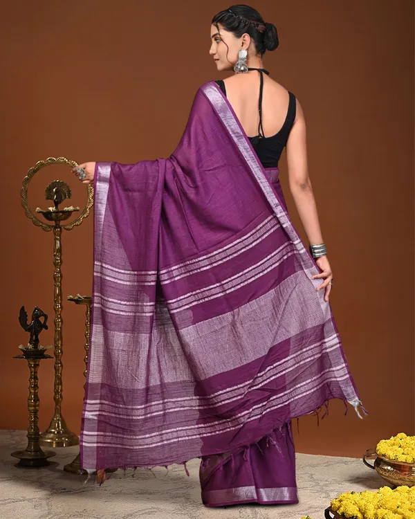 Noor-e-Linen_Hand_Dyed_Plum_Purple_Saree