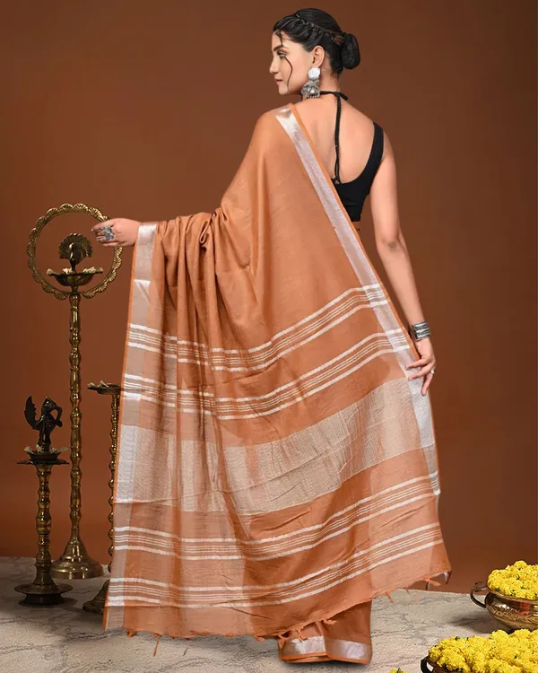 Noor-e-Linen_Hand_Dyed_Copper_Brown_Saree
